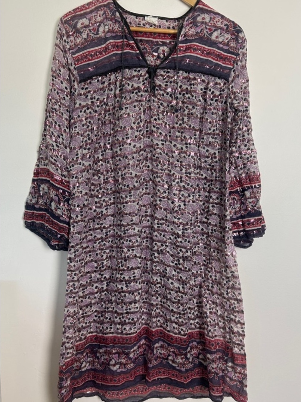 Vintage 80s Boho Hippie Dress red/white/blue India cotton Cottagecore